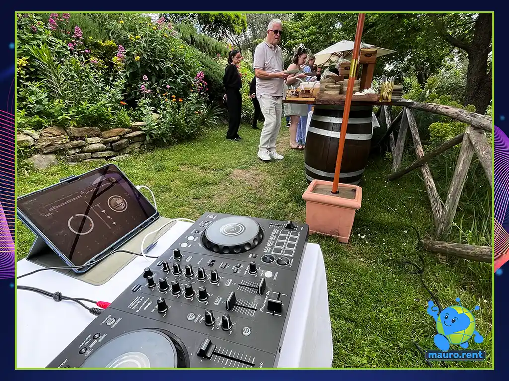 Pioneer DJ DDJ FLX4 compact controller setup with iPad running Rekordbox for studio mastered wedding playlist tracking