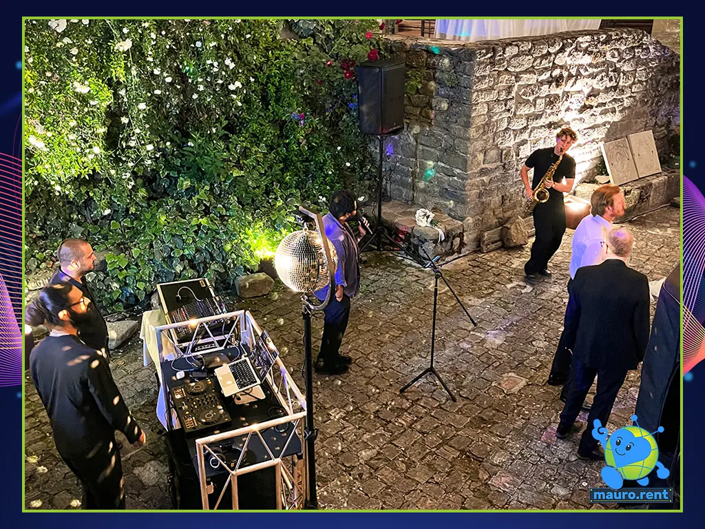 International Wedding Music Artists Crew with Live Dj Sax Singer and Sound Engineer at Castello di Rosciano