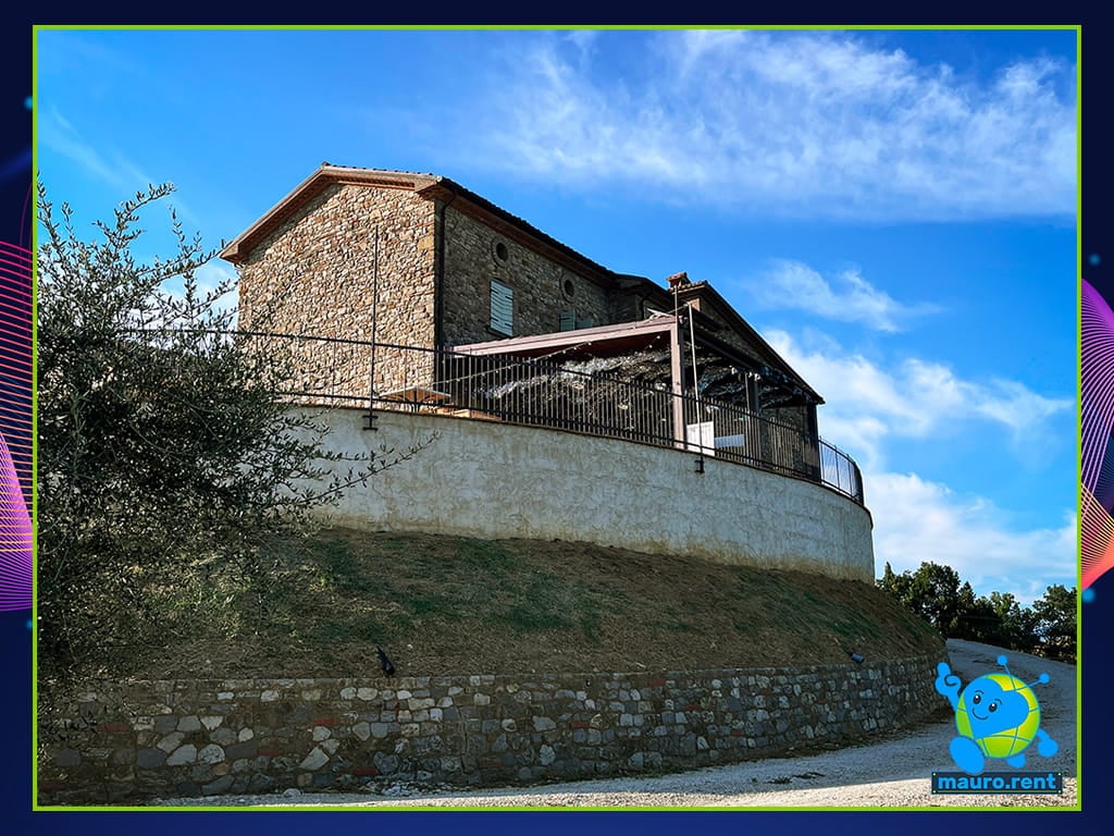 Pre-installation of wedding lighting matrix at La Torre di Celle for Mollie and Josh Mamma Mia party